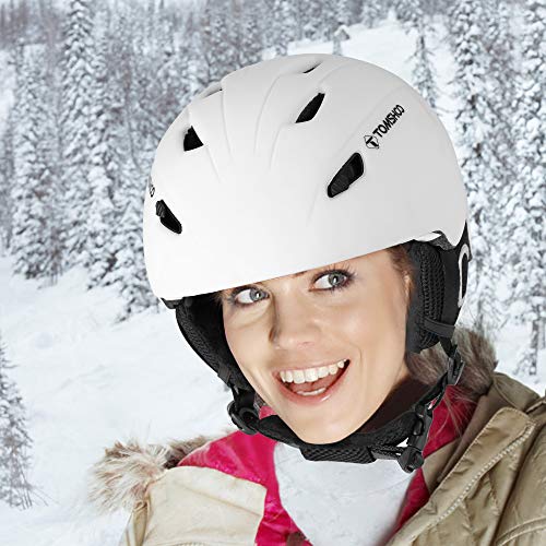 Casco de Seguridad Certificado Esquí Profesional Snowboard Casco de Deportes de Nieve Orejera Desmontable Gafas integradas/Sin Gafas TOMSHOO Casco de esquí